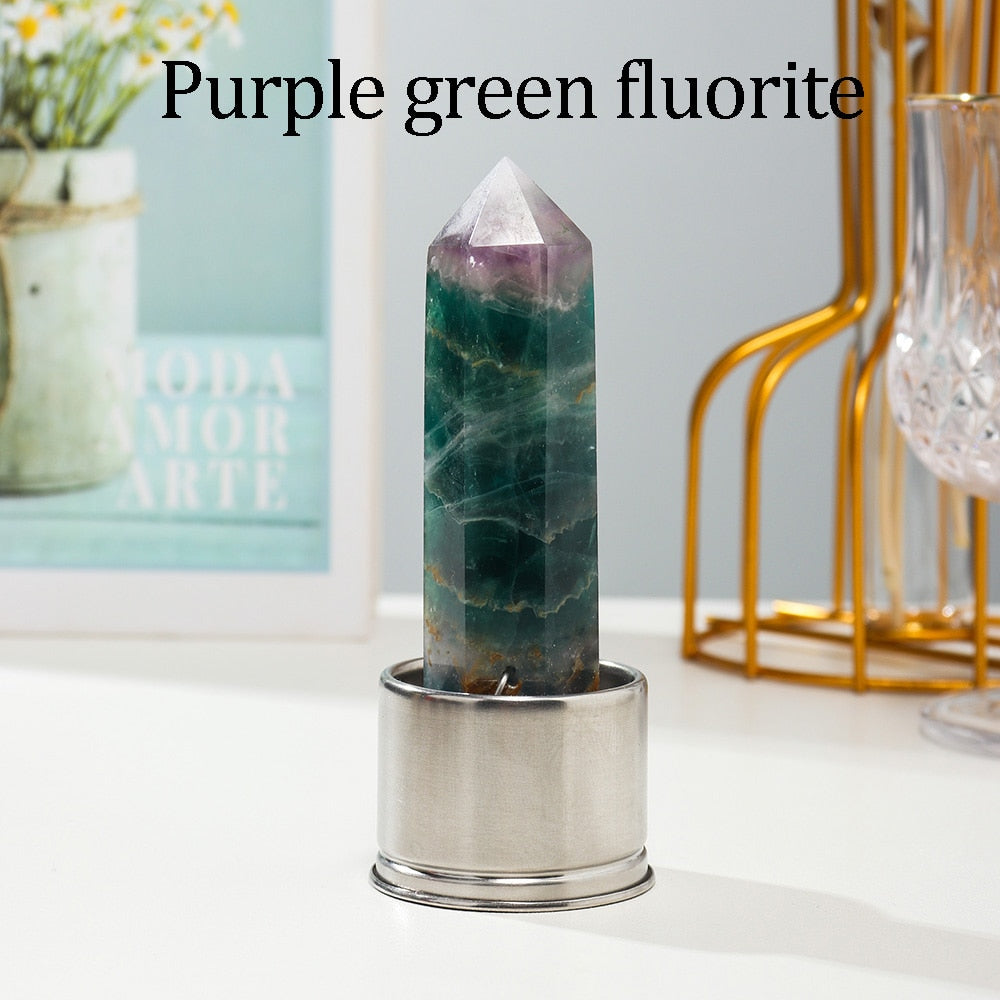 1pc Natural Crystal Column with Base for Water Bottle Replacement Crystal Rose Quartz Energy Amethyst Tower Decoration