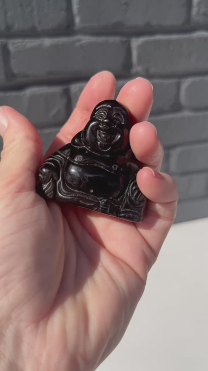 Silver Obsidian Buddha Carvings