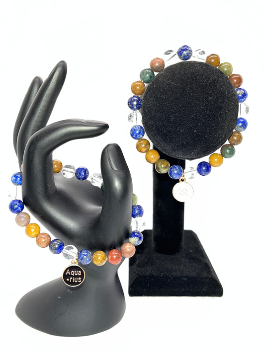Aquarius Zodiac Bracelet, Gold Charm