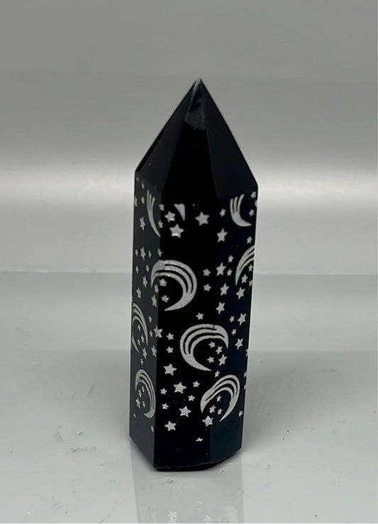 Black Obsidian Star and Moon Towers