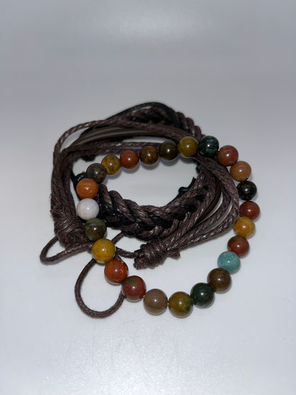 Polychrome Jasper and Braided Bracelet set