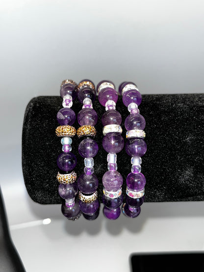 Amethyst Crystal Bracelet With Charms, 8mm
