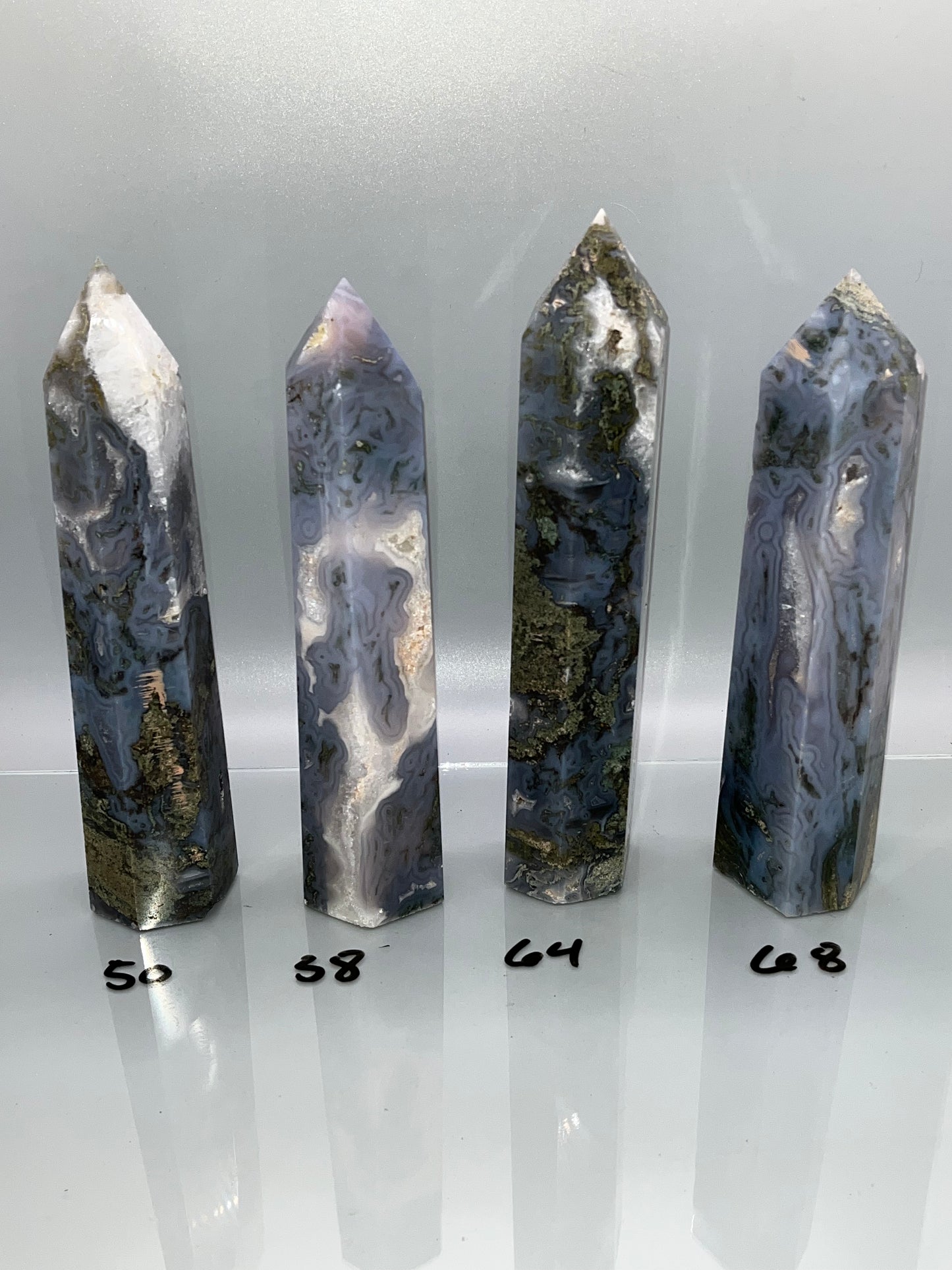 Blue Moss Agate Real Crystal Towers