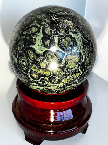 Huge Kambaba Jasper Sphere, with spinning stand!