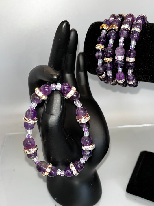 Amethyst Crystal Bracelet With Charms, 8mm