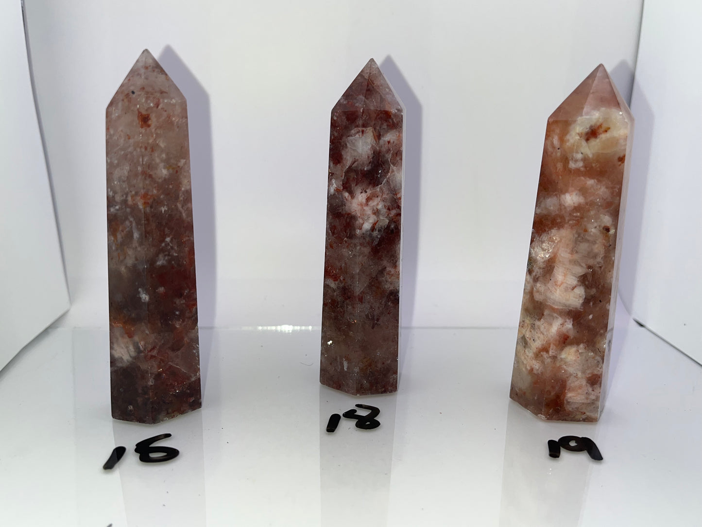 Fire Quartz and Flower Agate Towers, 3.5inch
