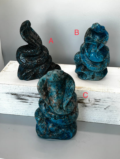 Blue Apatite Crystal Snake Carvings