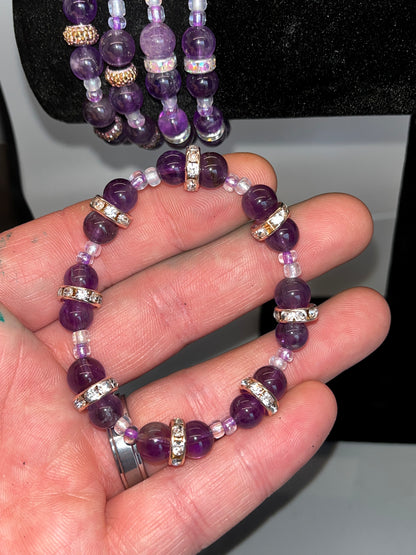 Amethyst Crystal Bracelet With Charms, 8mm