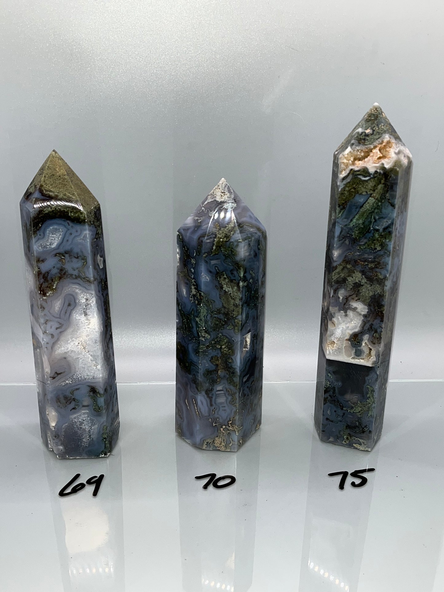 Blue Moss Agate Real Crystal Towers