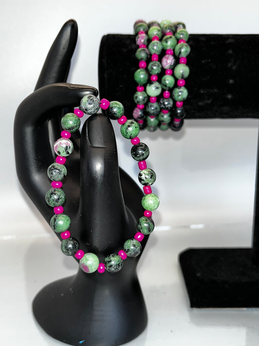 Ruby Zoisite Crystal Bracelet with charms