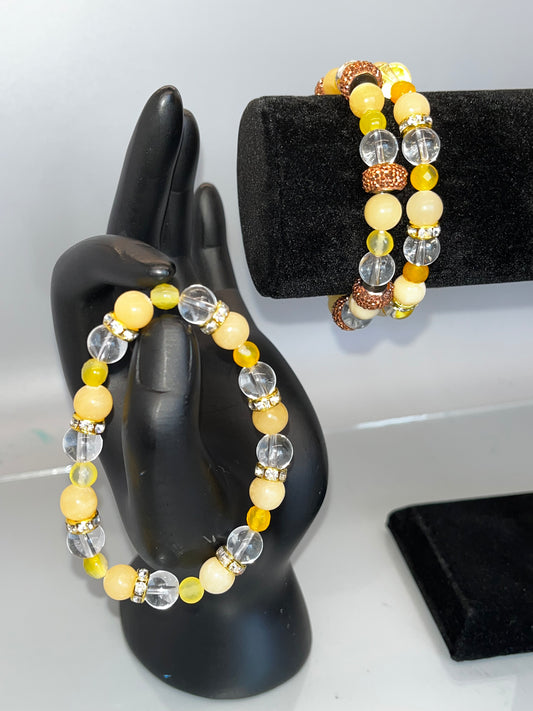 Yellow Calcite and Clear Quartz Crystal Bracelet with Charms