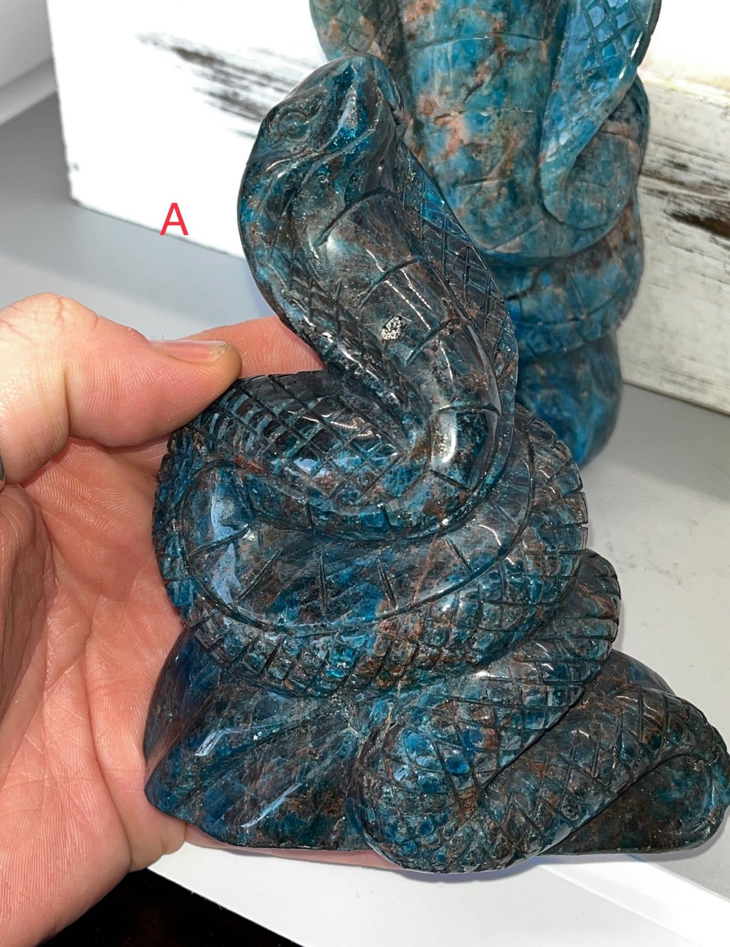 Blue Apatite Crystal Snake Carvings