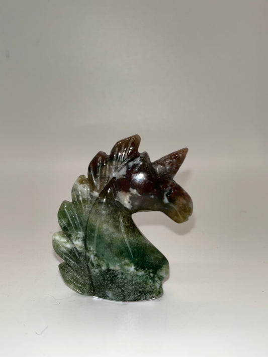 Moss Agate Unicorn Carving