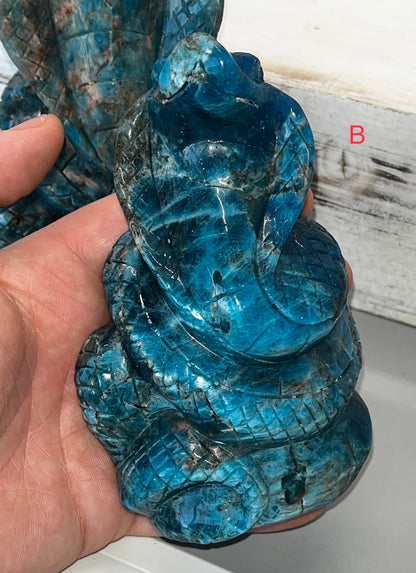 Blue Apatite Crystal Snake Carvings
