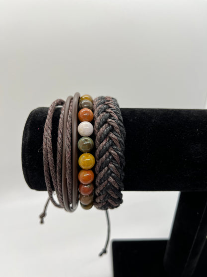 Polychrome Jasper and Braided Bracelet set