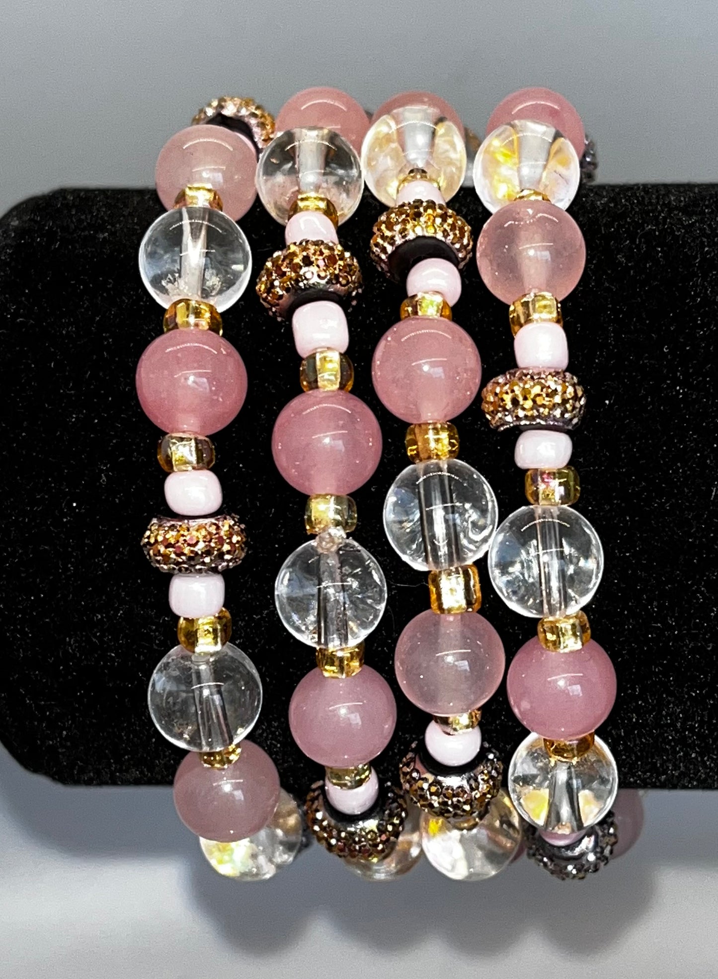 Pink Morganite and Clear Quartz Crystal Bracelet with Charms